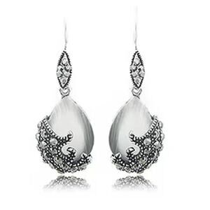 Cat's Eye earrings - silver - CZs - 20"